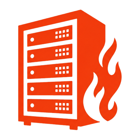 Hot Aisle — burning server rack logo
